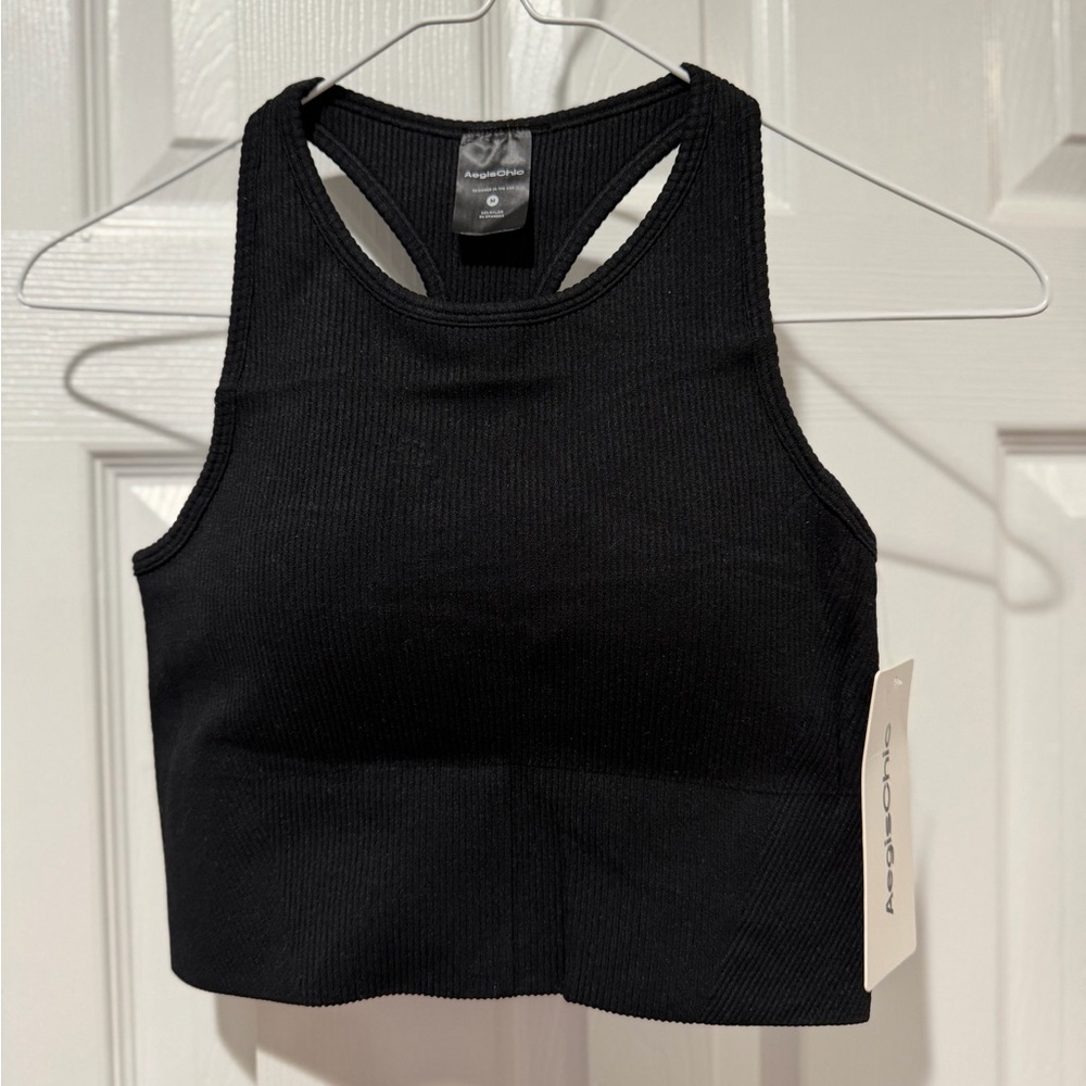 Black Ribbed Crop Top